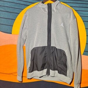 Jordan Gray and Black Hooded Zip-Up